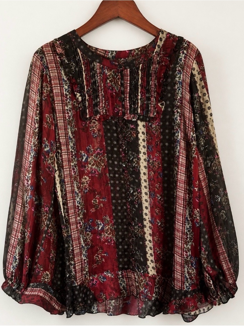 LOGO by Lori Goldstein Patchwork Chiffon Boho Tunic Top - Picture 2 of 10